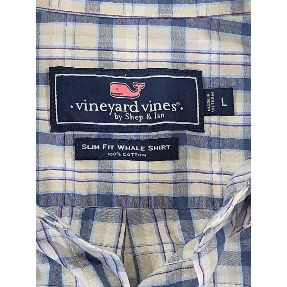 Vineyard Vines Mens Large Blue White Plaid Slim Fit Whale Shirt‎ Long Sleeve - Picture 3 of 7